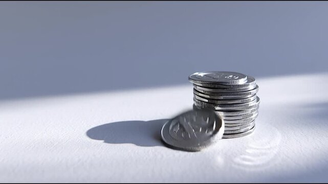 A stack of coins casting a shadow on a flat surface.