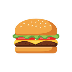 Delicious Hamburger Illustration with Lettuce Tomato Cheese and Patty on a Bun
