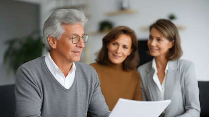 Senior Business Team Collaborating and Reviewing Documents in a Modern Office Environment
