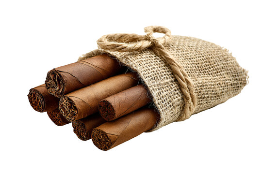 Premium Cigars in Burlap Sack Rustic Tobacco Bundle