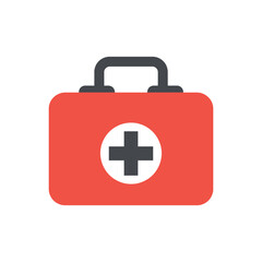 Red First Aid Kit Icon with Black Cross for Medical Emergencies and Healthcare