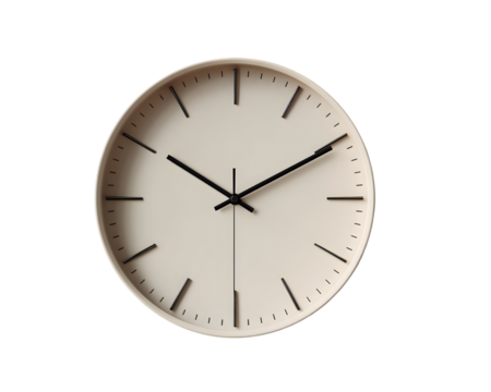 White wall clock showing the hour and minute hands, a simple circular icon for time