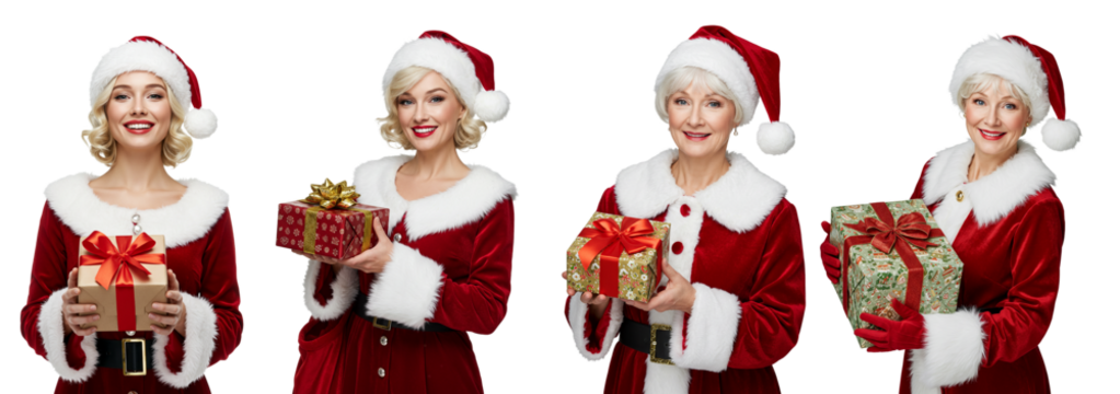 woman santa claus holding gift box - Powered by Adobe