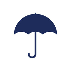 Simple Dark Blue Umbrella Icon on White Background for Protection and Security