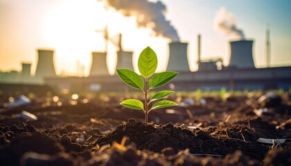 Young sprout amidst industrial pollution