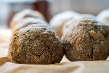 Self made bread dumplings in close up view which are as well called in Bavaria as Semmelknödel