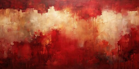 Crimson and Gold Abstract Wall Art A Textured Masterpiece of Hues and Drips