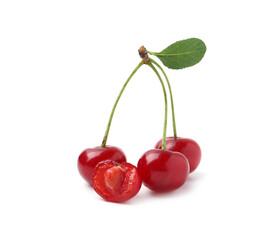 Yummy ripe red cherries isolated on white