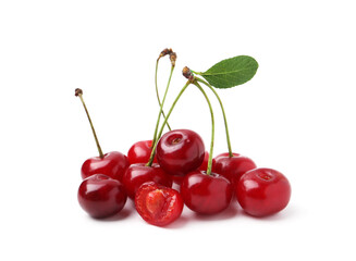 Yummy ripe red cherries isolated on white