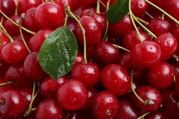 Fresh ripe red cherries as background, closeup