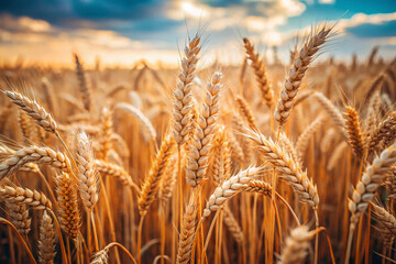 Fototapeta premium Golden Wheat Field in Sunlight – Agriculture, Farm, Crop, Harvest, Rural, Nature, Grain, Organic, Countryside, Landscape