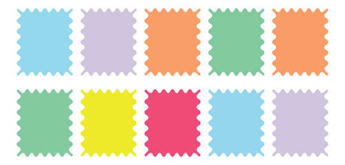 Colorful frame with zigzag edge. Rectangular jagged curved box element. Geometric zig zag wavy stickers. Wavy Scalloped Rectangular and Oval Frames Collection. Rectangle shape frame with zigzag edge.