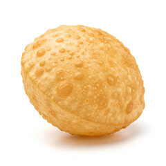 Angled 45 degree view of a puffed puri isolated on white