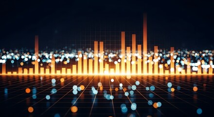 Abstract data visualization with orange bars and bokeh lights