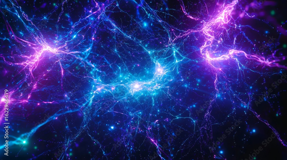 Poster interconnected neurons and synapses depicted in the artwork.