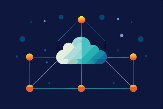 cloud computing icons with networked data and glow.eps