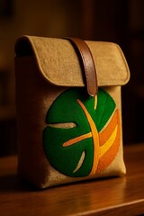 Handcrafted Beige Bag With Embroidered Feather Patch