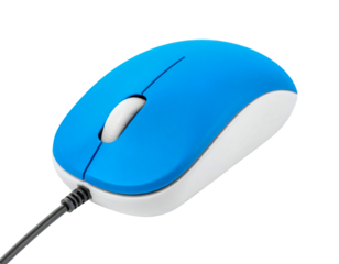 Blue computer mouse pc mouse wired mouse optical mouse technology input on transparent background