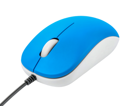 Blue computer mouse pc mouse wired mouse optical mouse technology input on transparent background