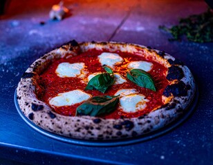 Margherita pizza with mozzarella, tomato and basil