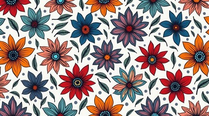 Colorful floral pattern with leaves flowers