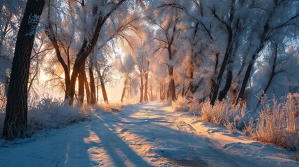 Enchanted Winter Road Under Starry Sky