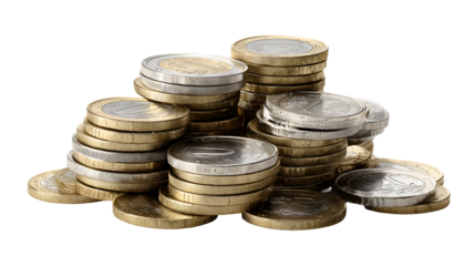 Euro coins stacked high financial wealth success money