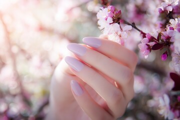Elegant Lavender Almond Nails with Spring Blossoms