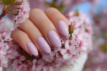 Elegant Lavender Almond Nails with Spring Blossoms