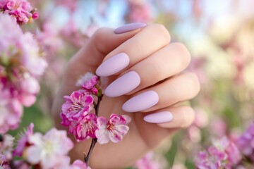 Elegant Lavender Almond Nails with Spring Blossoms