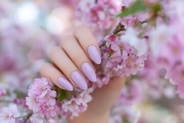 Elegant Lavender Almond Nails with Spring Blossoms