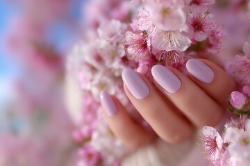 Elegant Lavender Almond Nails with Spring Blossoms