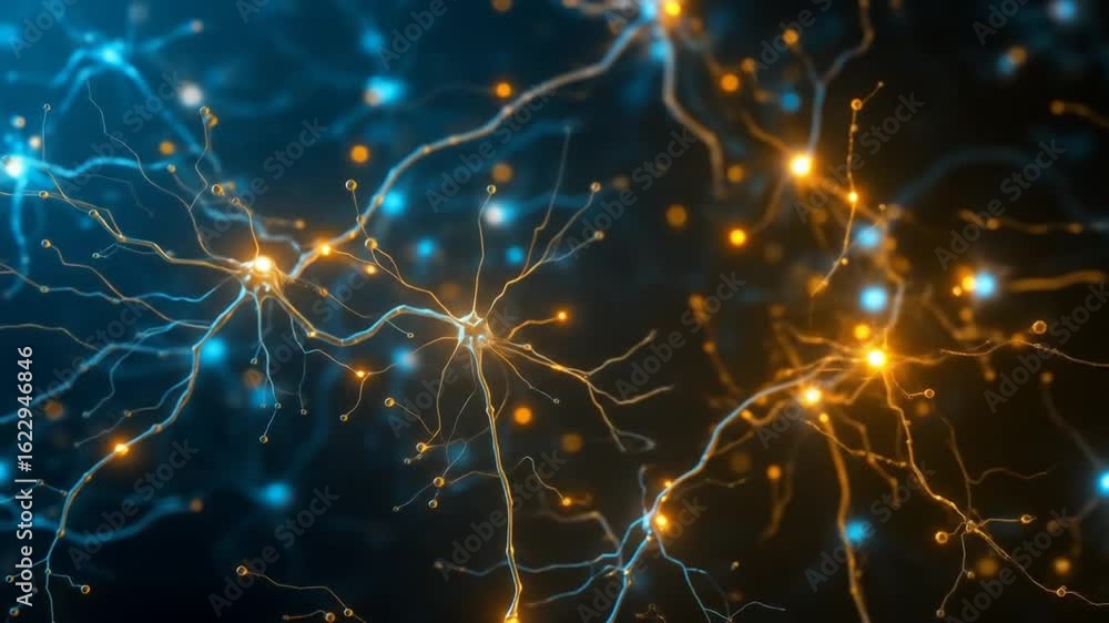 Aufkleber neural network connection and electrical signals transmission background animation
