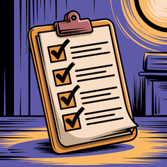 Checklist on clipboard with checkmarks showing task completion in a stylized illustration