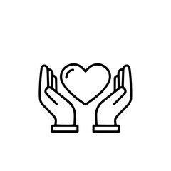 Obraz premium Simple vector black icon a Hands holding a heart in minimalistic line art style 