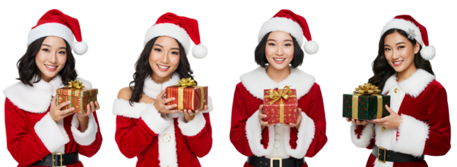 woman santa claus holding gift box