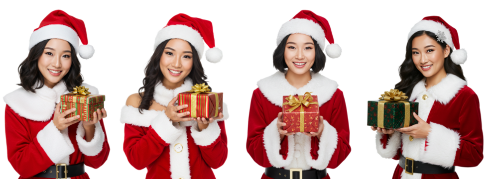 woman santa claus holding gift box