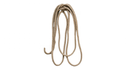 Twisted rope rests against an transparent background in a soft, neutral color palette
