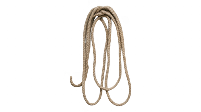 Twisted rope rests against an transparent background in a soft, neutral color palette