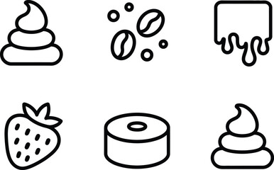 Icon Set with Strawberry, Coffee Beans, Donut, Cream and Drizzle Line Art