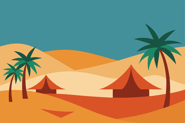 desert oasis with palm trees and tents   (1).eps