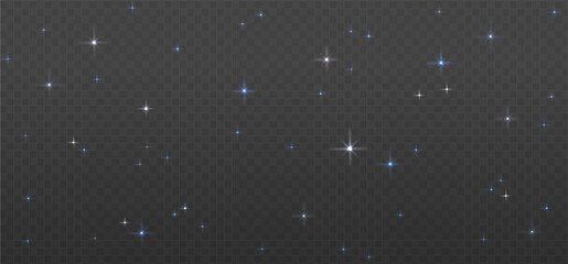 Blue space with stars PNG with glowing universe elements. Shining starry sky and galaxy cold winter lights on a transparent background. Perfect for cosmic designs. Vector with transparency © LanaSham