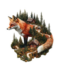 Fox Animal dense forest landscape tree