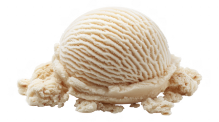 Creamy vanilla ice cream scoop on a white background with transparent texture details