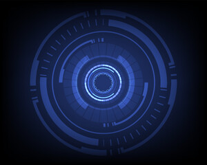Technology round, abstract vector illustration on dark background. Game element for user interface, digital sci-fi drawing. Futuristic torn blue uniform.