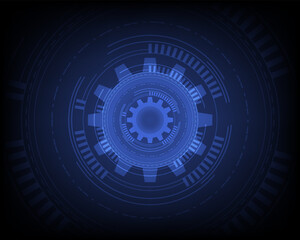 Technology round, abstract vector illustration on dark background. Game element for user interface, digital sci-fi drawing. Futuristic torn blue uniform.