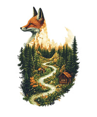 Forest Fox Animal dense landscape trees PNG Design