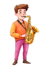 Fototapeta premium Cartoon Illustration of a Young Man Playing the Saxophone
