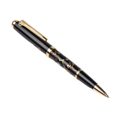 Naklejka premium Elegant black and gold ballpoint pen with intricate design and smooth writing tip suitable for professional office use or gift purposes