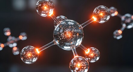 Close up of a molecular structure with glowing orange connections